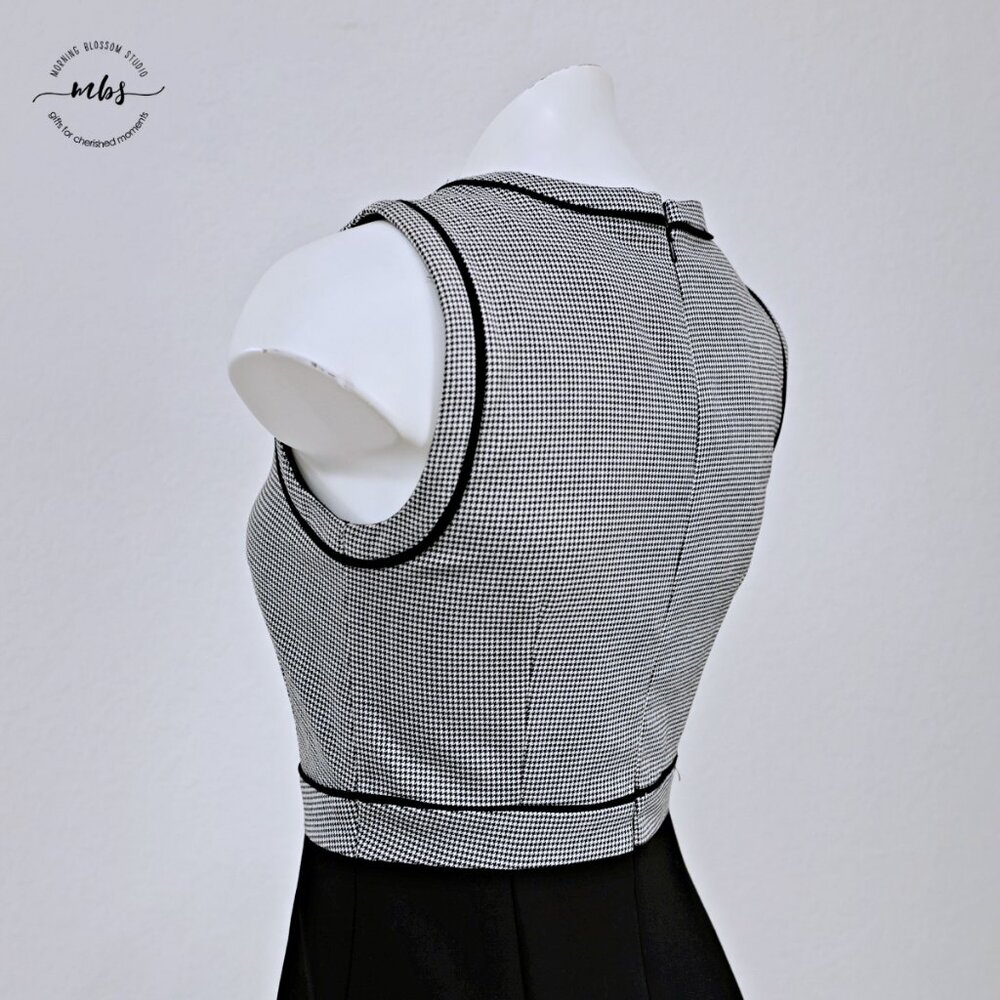 Hobbs London Sienna Crew Houndstooth Sheath Sleeveless Midi Dress Black White‎ 4 - Picture 6 of 13
